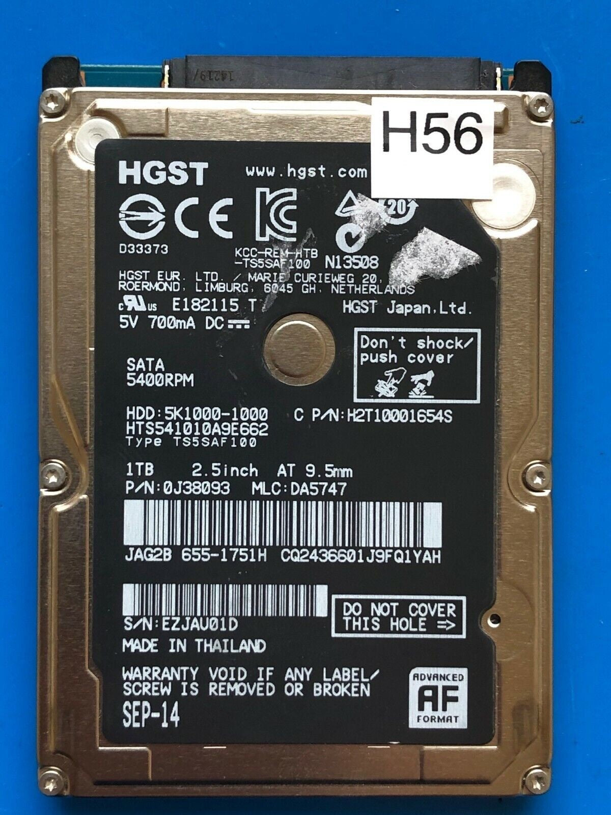 HTS541010A9E662 – 0J24275 DA5092 – HDD:5K1000-1000 – TS5SAF100 – DA5747 – P/N: 0J38093 – 1TB – 2.5" – SATA