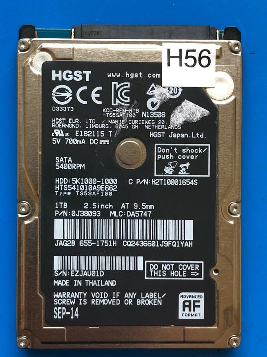HTS541010A9E662 – 0J24275 DA5092 – HDD:5K1000-1000 – TS5SAF100 – DA5747 – P/N: 0J38093 – 1TB – 2.5" – SATA