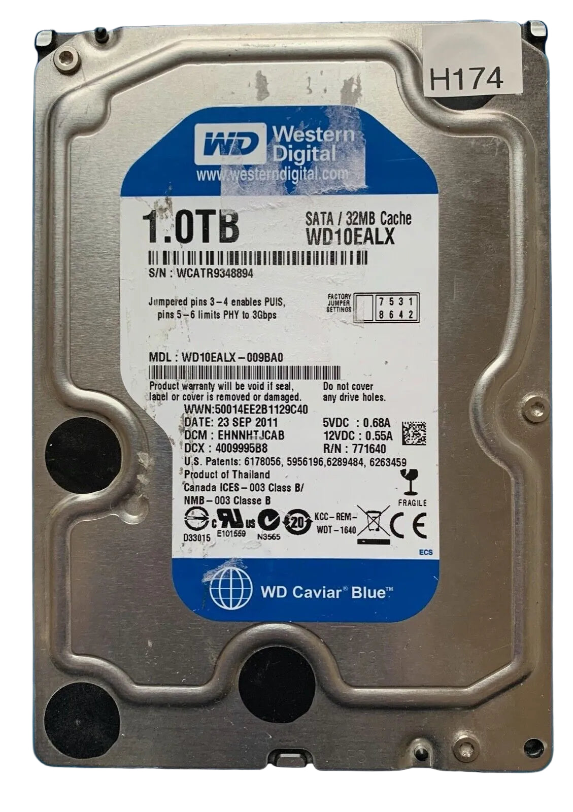 WD10EALX-009BA0 – 2060-771640-003 Rev A – EHNNHTJCAB – Date: 23 SEP 2011 – 1TB – 3.5" – SATA