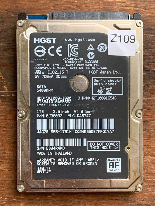 HTS541010A9E662 – 0J24275 DA5092 – DA5747 – P/N: 0J38093 – 1TB – 2.5" – SATA