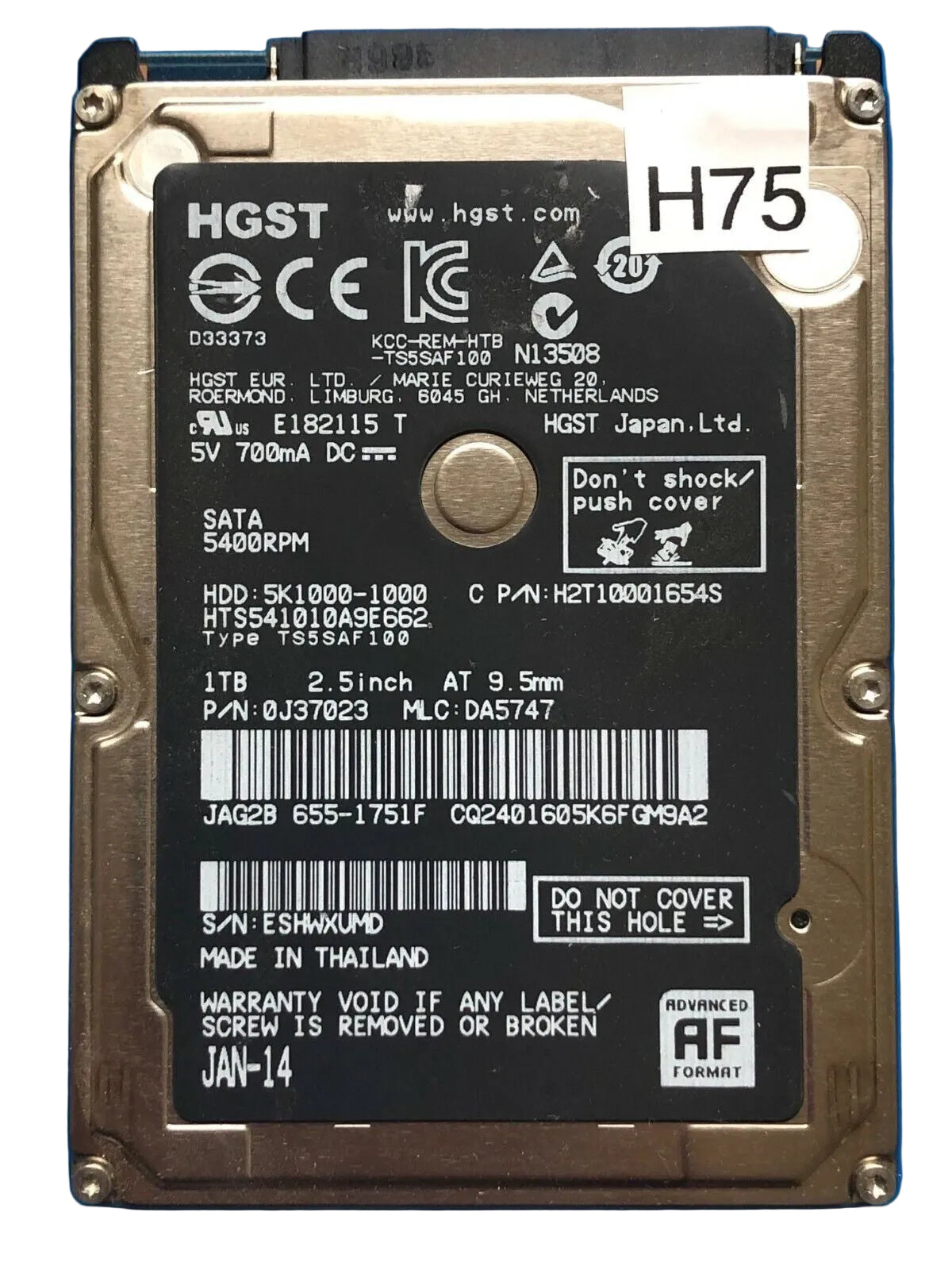 HTS541010A9E662 – 0J24275 DA5092 – DA5747 – P/N: 0J37023 – 1TB – 2.5" – SATA