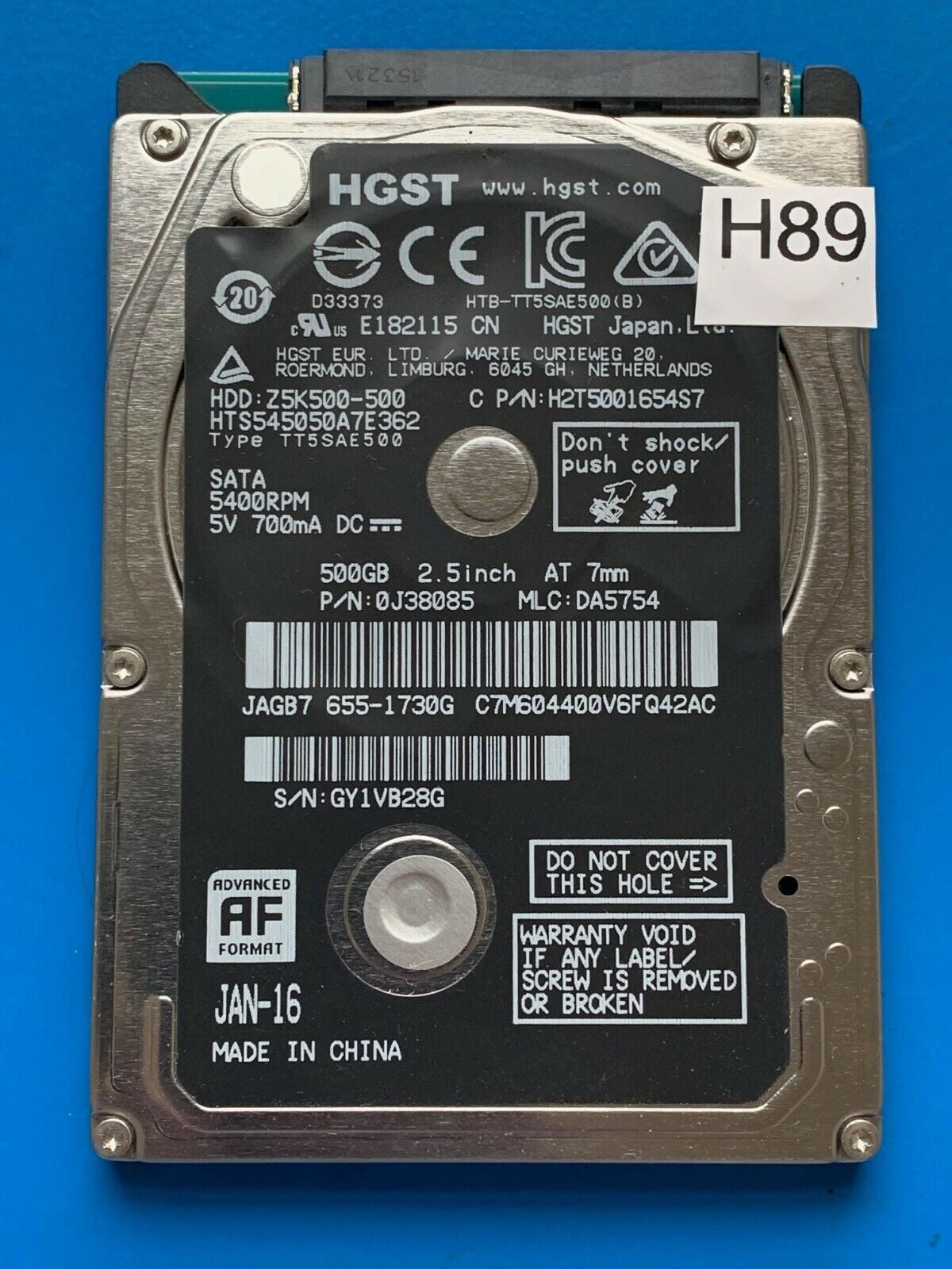 HTS545050A7E362 – 0J24193 DA5071 – HDD:Z5K500-500 – TT5SAE500 – DA5754 – P/N: 0J38085 – 500GB – 2.5" – SATA