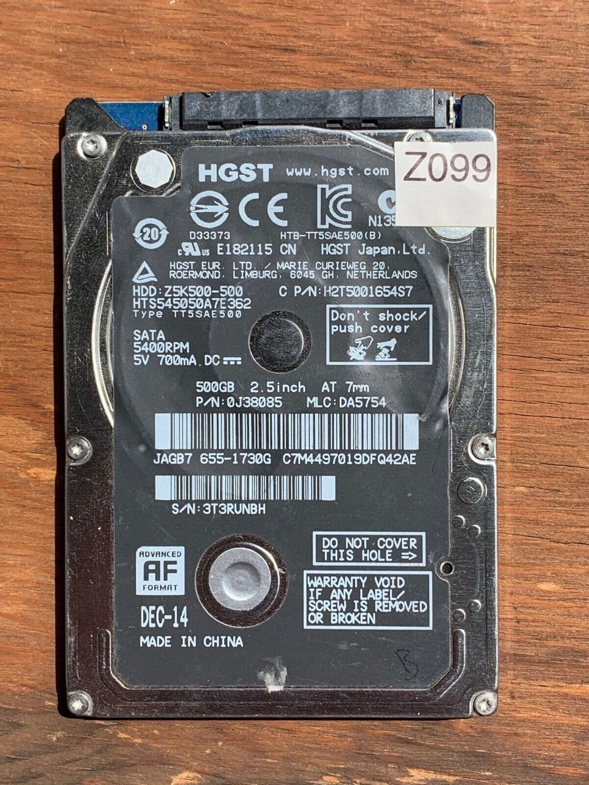 HTS545050A7E362 – 0J24193 DA5071 – HDD:Z5K500-500 – TT5SAE500 – DA5754 – P/N: 0J38085 – 500GB – 2.5" – SATA