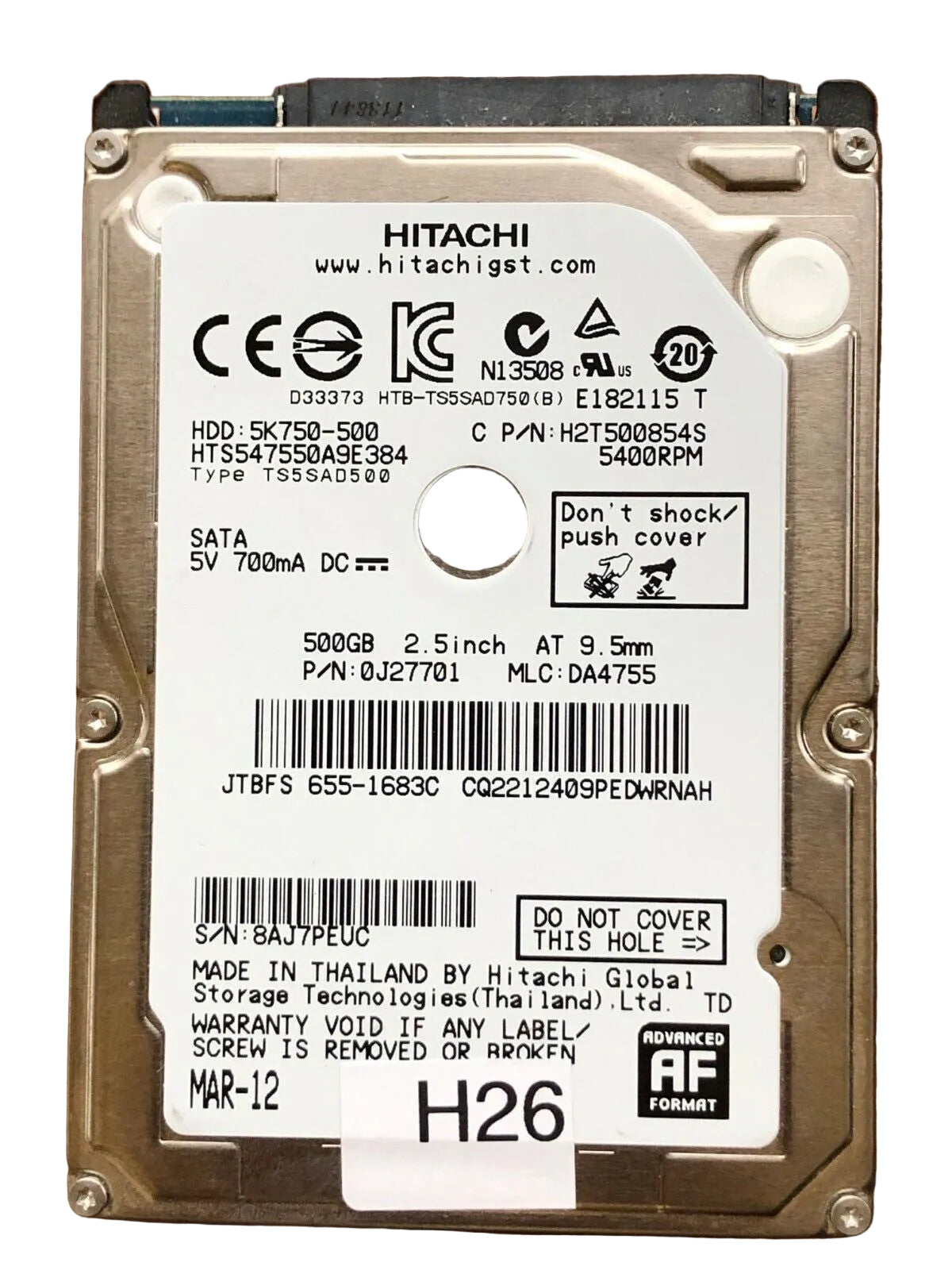 HTS547550A9E384 – 0J11459 DA4726 - 0J27701 – DA4755 – 500GB – 2.5" – SATA
