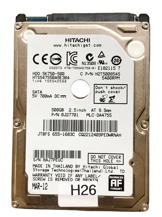 HTS547550A9E384 – 0J11459 DA4726 - 0J27701 – DA4755 – 500GB – 2.5" – SATA