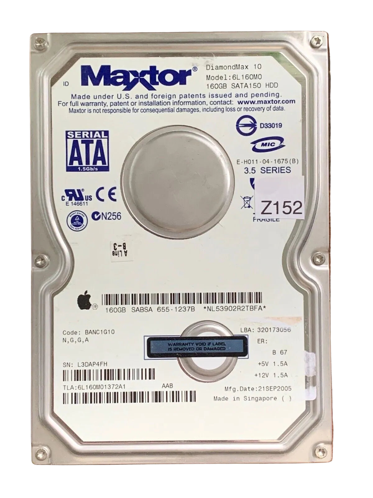 6L160M0 – 302006101 – N,G,G,A – 160GB – 3.5" – SATA