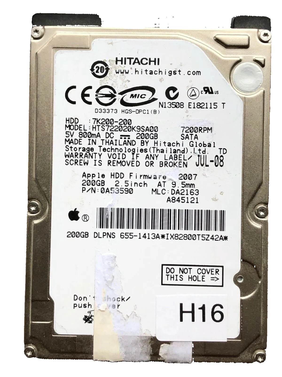 HTS722020K9SA00 – 0A54300 DA1804 – 0A53590 – DA2163 – 200GB – 2.5" – SATA
