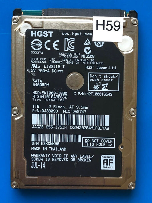 HTS541010A9E662 – 0J24275 DA5092 – HDD:5K1000-1000 – TS5SAF100 – DA5747 – P/N: 0J38093 – 1TB – 2.5" – SATA