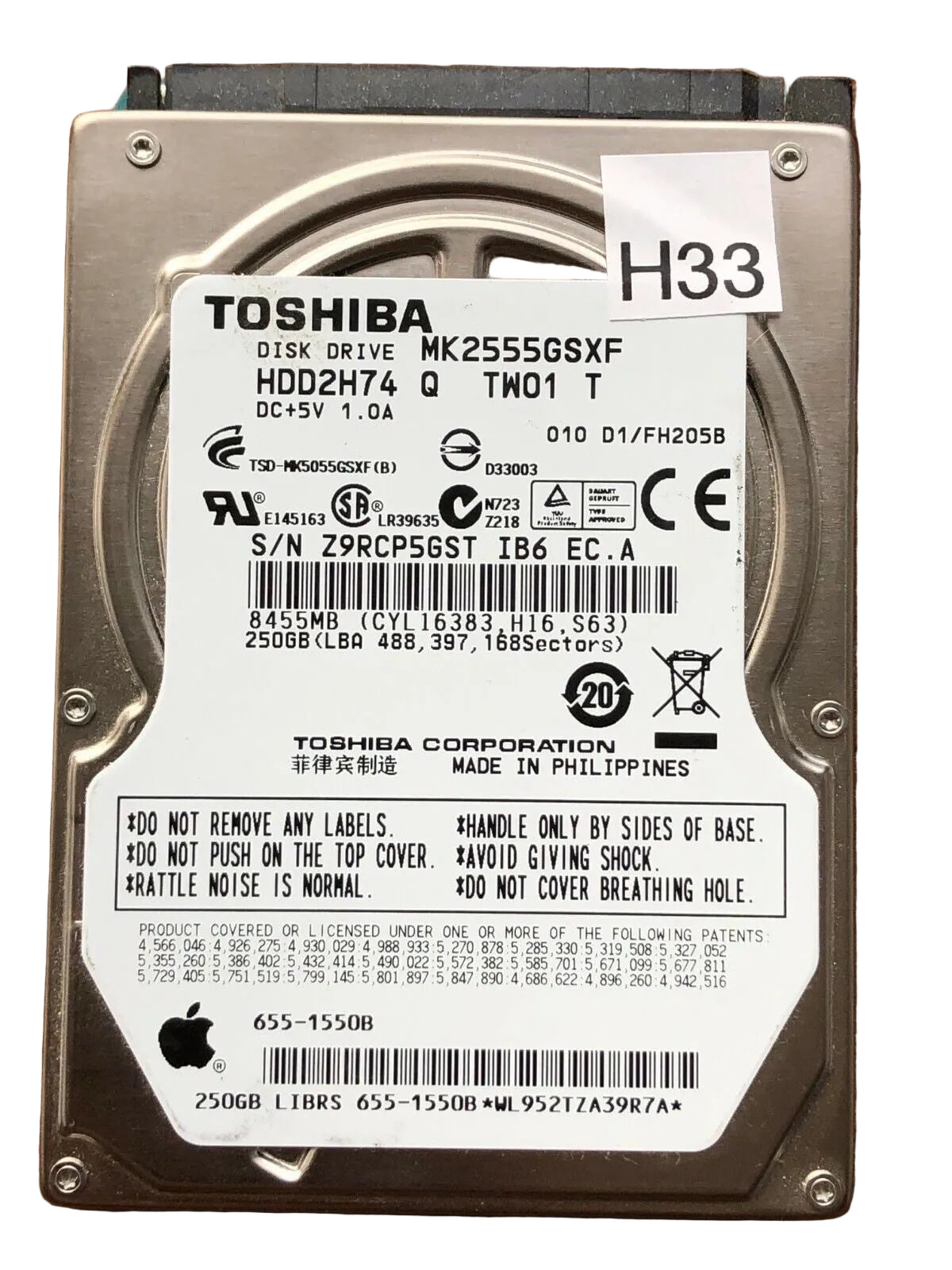 MK2555GSXF – G002439-0A – HDD2H74 – D1/FH205B – 250GB – 2.5" – SATA