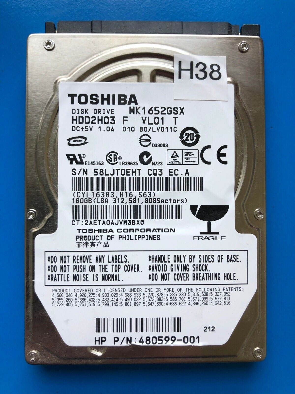 MK1652GSX – G002217A - HDD2H03 – 160GB – 2.5" – SATA