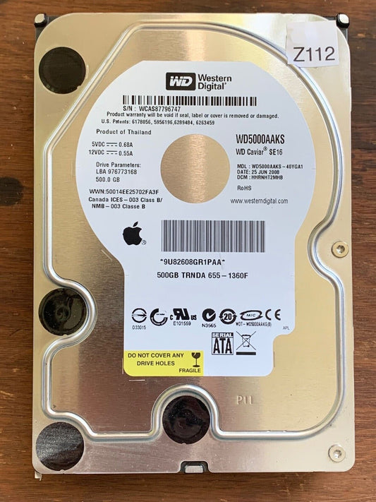 WD5000AAKS-40YGA1, DCM HHRNHT2MHB, Western Digital 500GB SATA 3.5 Hard Drive