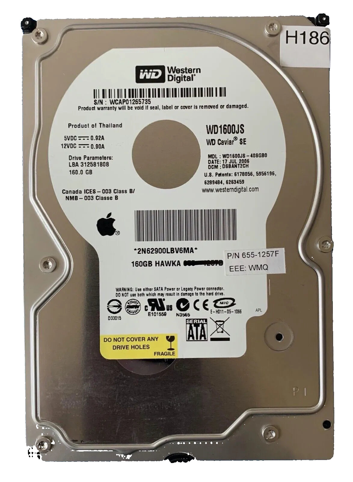 WD1600JS-40SGB0 – 2060-701335-005 Rev A – DSBANT2CH – Date: 17 JUL 2006 – 160GB – 3.5" – SATA