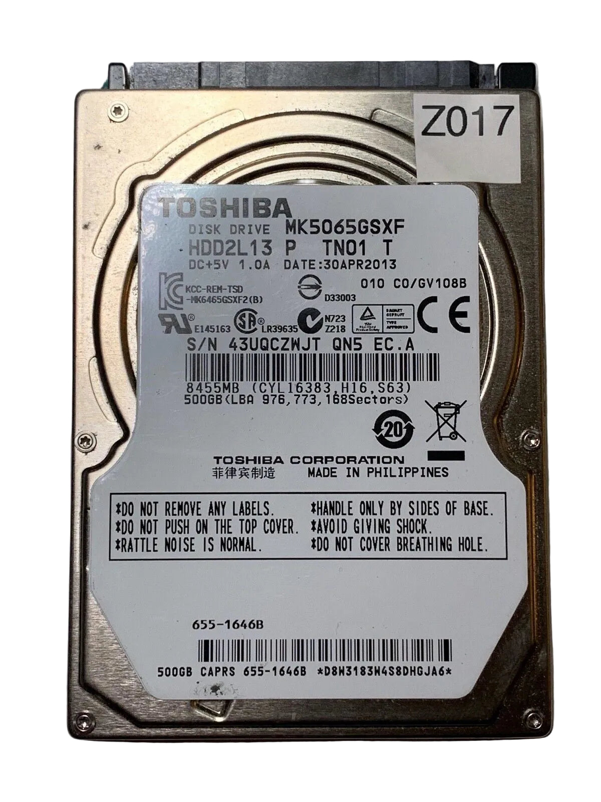 MK5065GSXF – G002825A - HDD2L13 P TN01 T – C0/GV108B – 500GB – 2.5" – SATA
