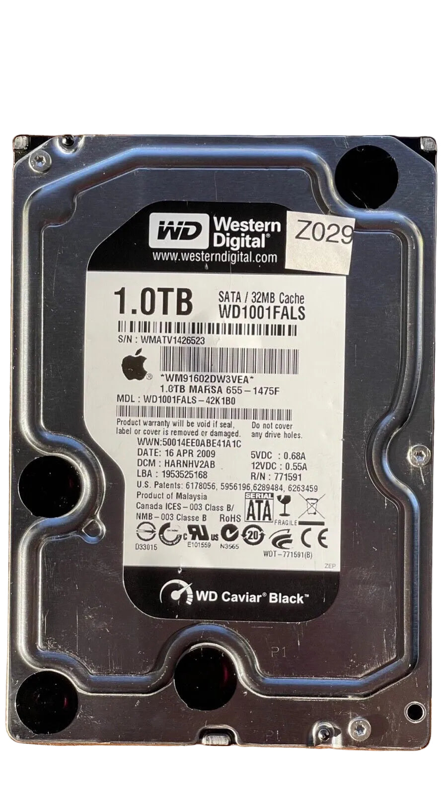 WD1001FALS-42K1B0 – 2060-771591-000 Rev P1 – HARNHV2AB – 1138 RGFAA CT9319 CH – Date: 16 APR 2009 – 1TB – 3.5" – SATA