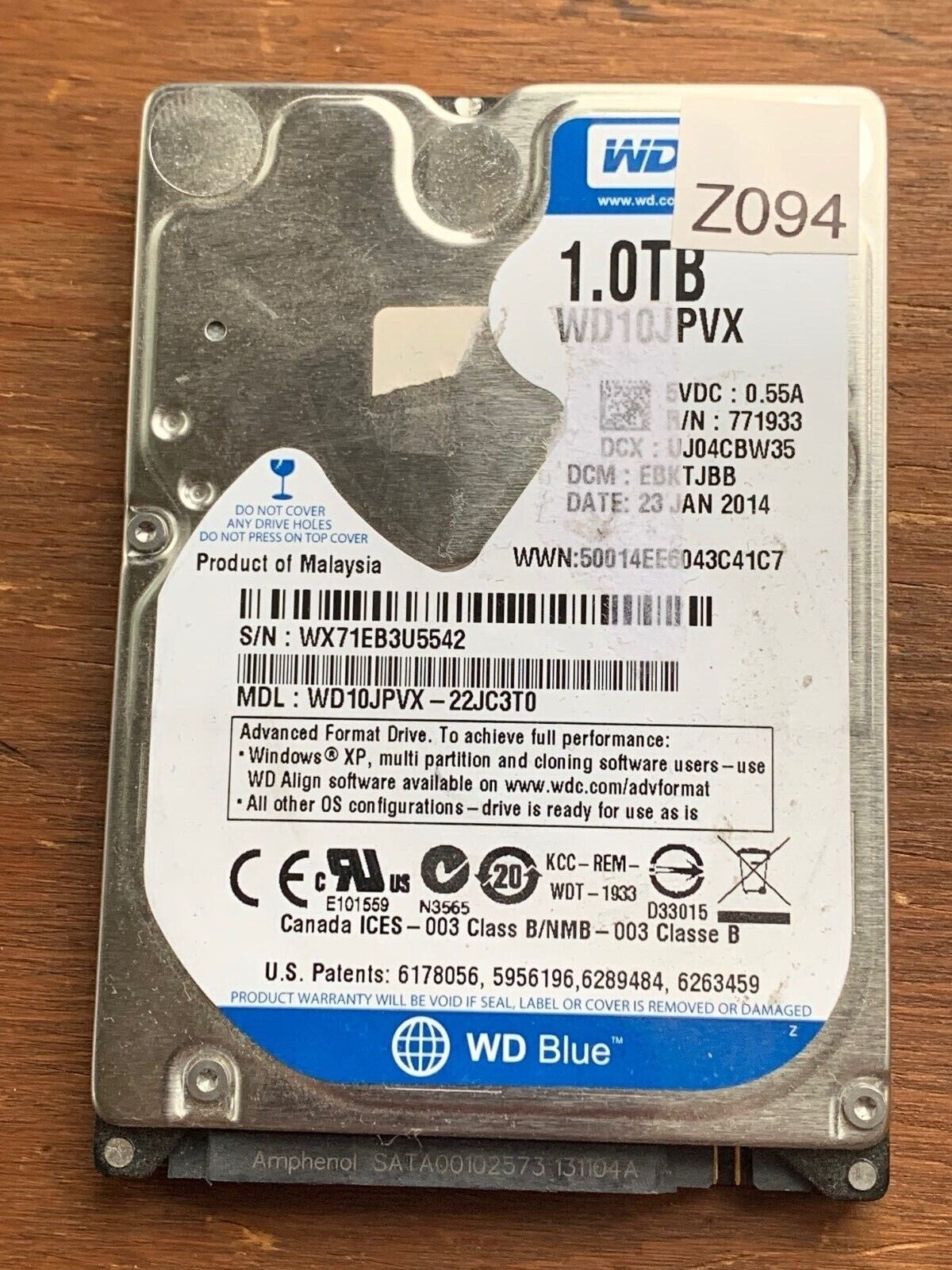 WD10JPVX-22JC3T0 – 2060-771960-000 REV P2 – EBUTJBB – 1227-B6N-AE F2 A3Z20FB – 1TB – 2.5" – SATA