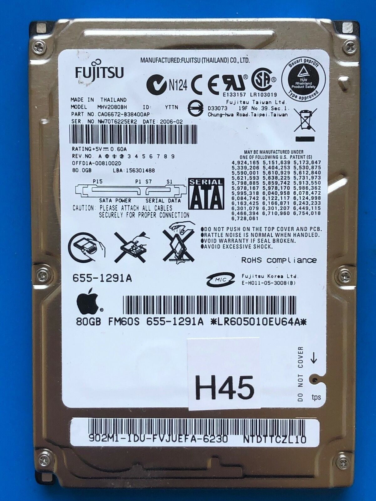MHV2080BH – CA26338-B71104BA TP1 – CA06672-B38400AP – 80 GB – 2.5" – SATA