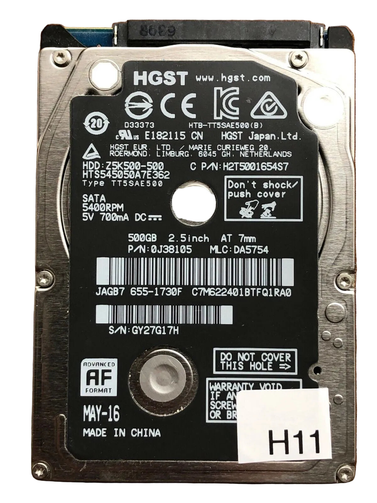 HTS543250A7E352 – 0J24193 DA5071 – HDD:Z5K500-500 – TT5SAE500 – DA5754 – P/N: 0J38105 – 500GB – 2.5" – SATA
