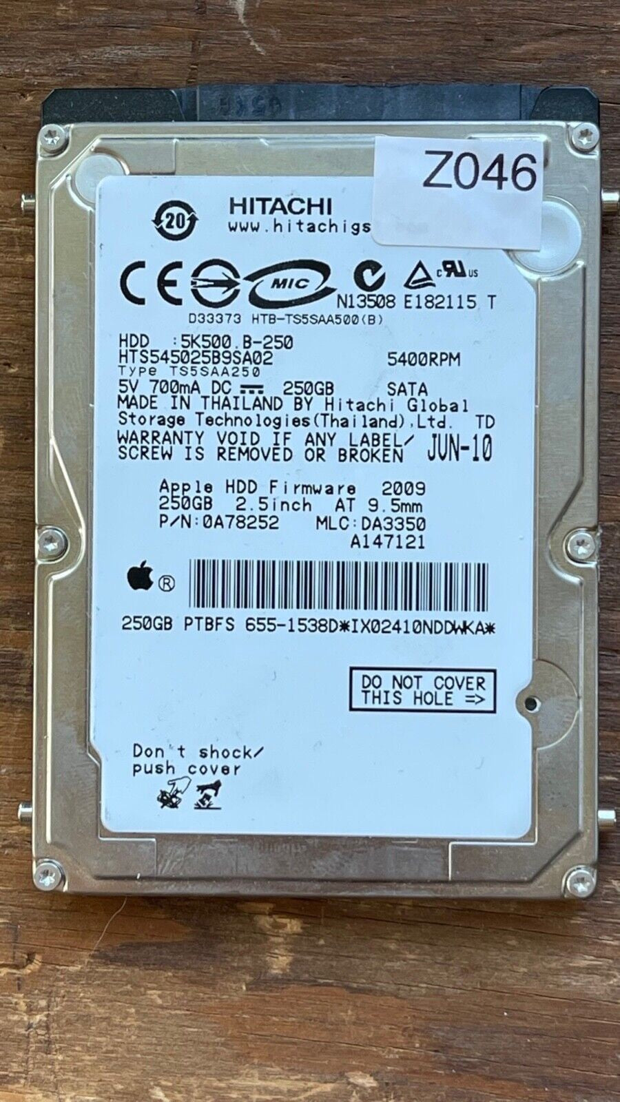 HTS545025B9SA02 – 0A58758 DA2740 – HDD:5K500.B-250 – TS5SAA250 – DA3350 – P/N: 0A78252 – 250GB – 2.5" – SATA