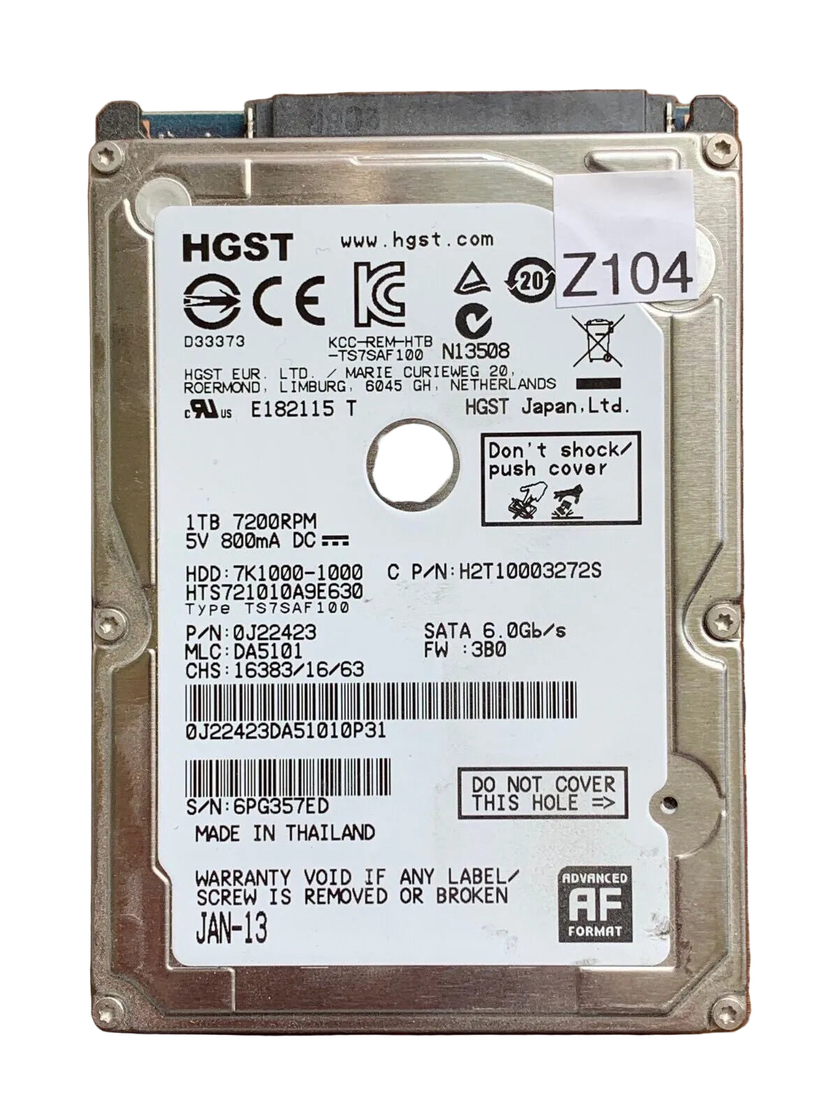 HTS721010A9E630 – 0J14465 DA4743 – HDD:7K1000-1000 – TS7SAF100 – DA5101 – P/N: 0J22423 – 1TB – 2.5" – SATA