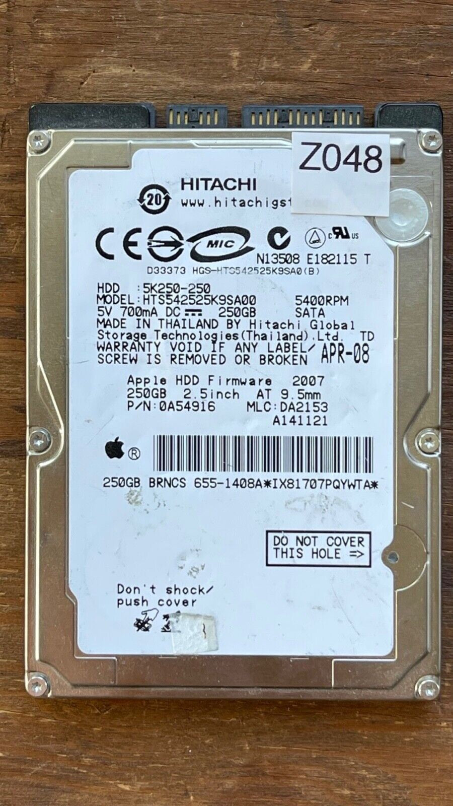 HTS542525K9SA00 – 0A54296 DA1803 – HDD:5K250-250 – DA2153 – P/N: 0A54916 – 250GB – 2.5" – SATA