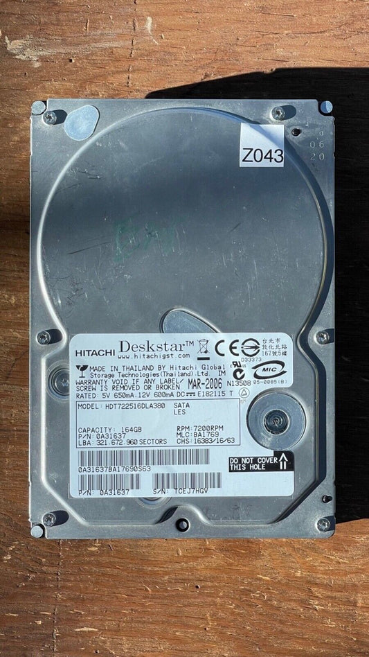 HDT722516DLA380 – 0A29223 BA1438 – 0A31637 – BA1769 – 164GB – 3.5" – SATA