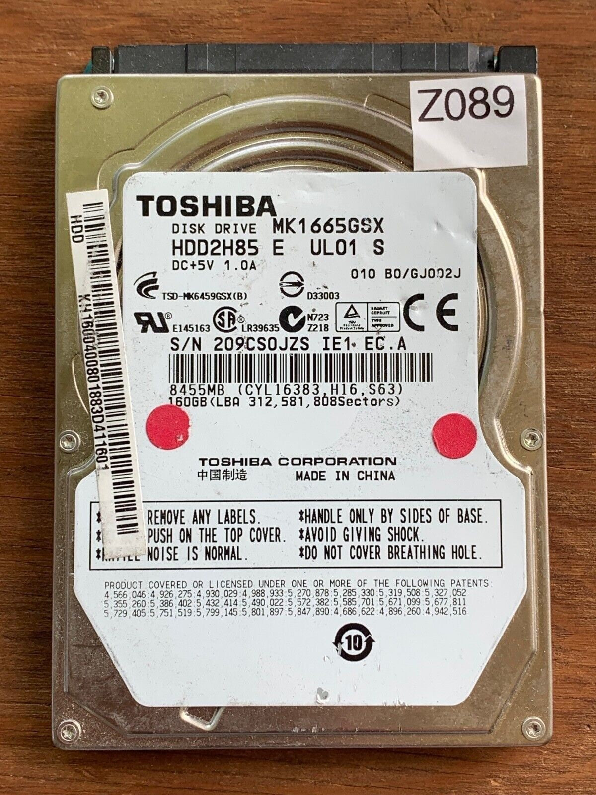 MK1665GSX – G002641A – HDD2H85 – 160GB – 2.5" – SATA