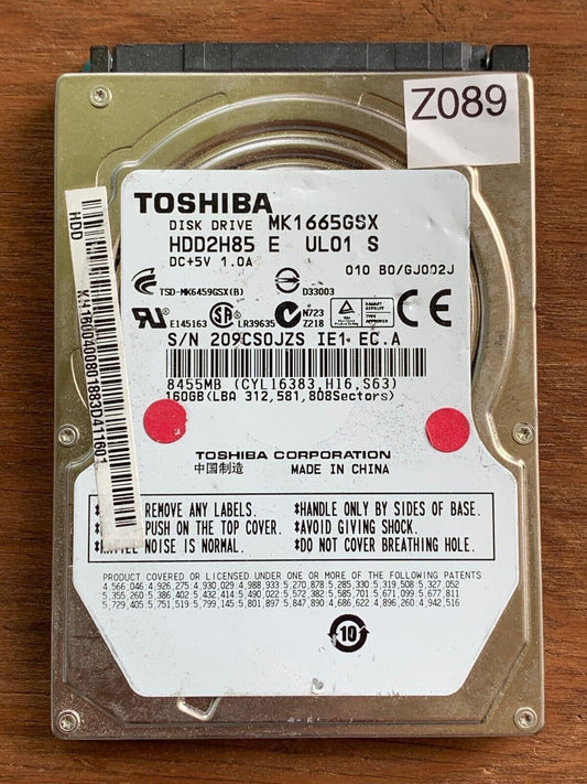 MK1665GSX – G002641A – HDD2H85 – 160GB – 2.5" – SATA