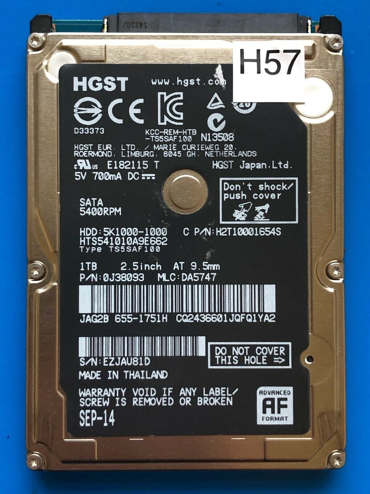 HTS541010A9E682 – 0J24275 DA5092 – HDD:5K1000-1000 – TS5SAF100 – DA5747 – P/N: 0J38093 – 1TB – 2.5" – SATA