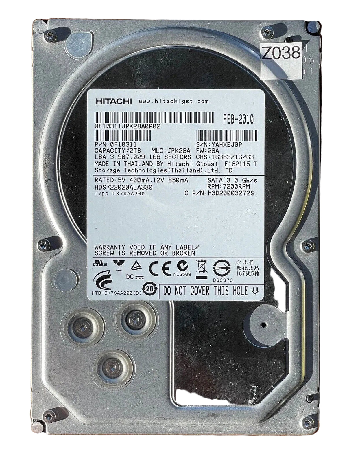 HDS722020ALA330 – DA71339 BA3293 - JPK28A – P/N: 0F10311 – 2TB – 3.5" – SATA