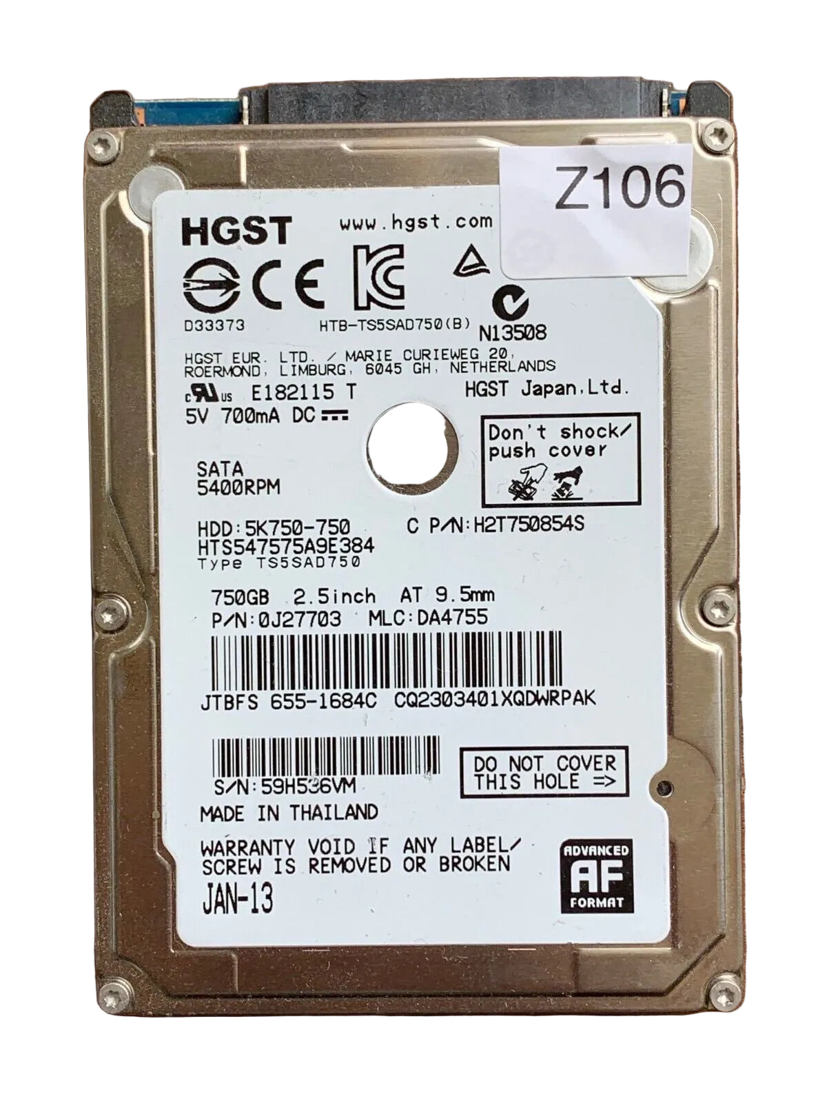 HTS547575A9E384 – 0J11459 DA4726 – HDD:5K750-750 – TS5SAD750 – DA4755 – P/N: 0J27703 – 750GB – 2.5" – SATA