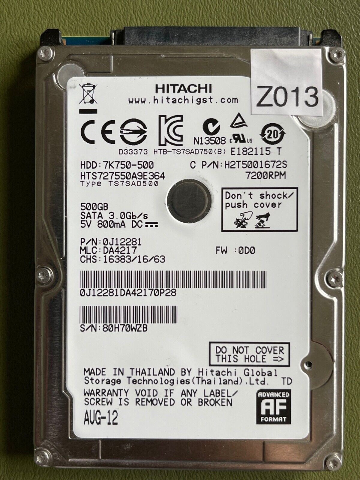 HTS727550A9E364 – 0J14319 DA4730 – 0J12281 – DA4217 – 500GB – 2.5" – SATA