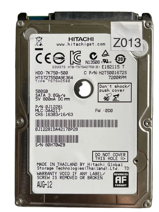 HTS727550A9E364 – 0J14319 DA4730 – 0J12281 – DA4217 – 500GB – 2.5" – SATA