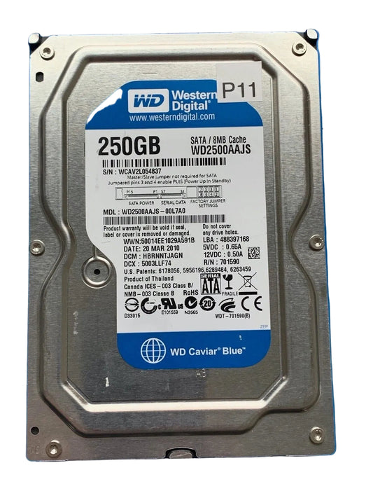 WD2500AAJS-00L7A0 – 2060-701590-001 Rev A – HBRNNTJAGN – 71157TYHAA 9K0314MX – Date: 20 MAR 2010 – 250GB – 3.5" – SATA