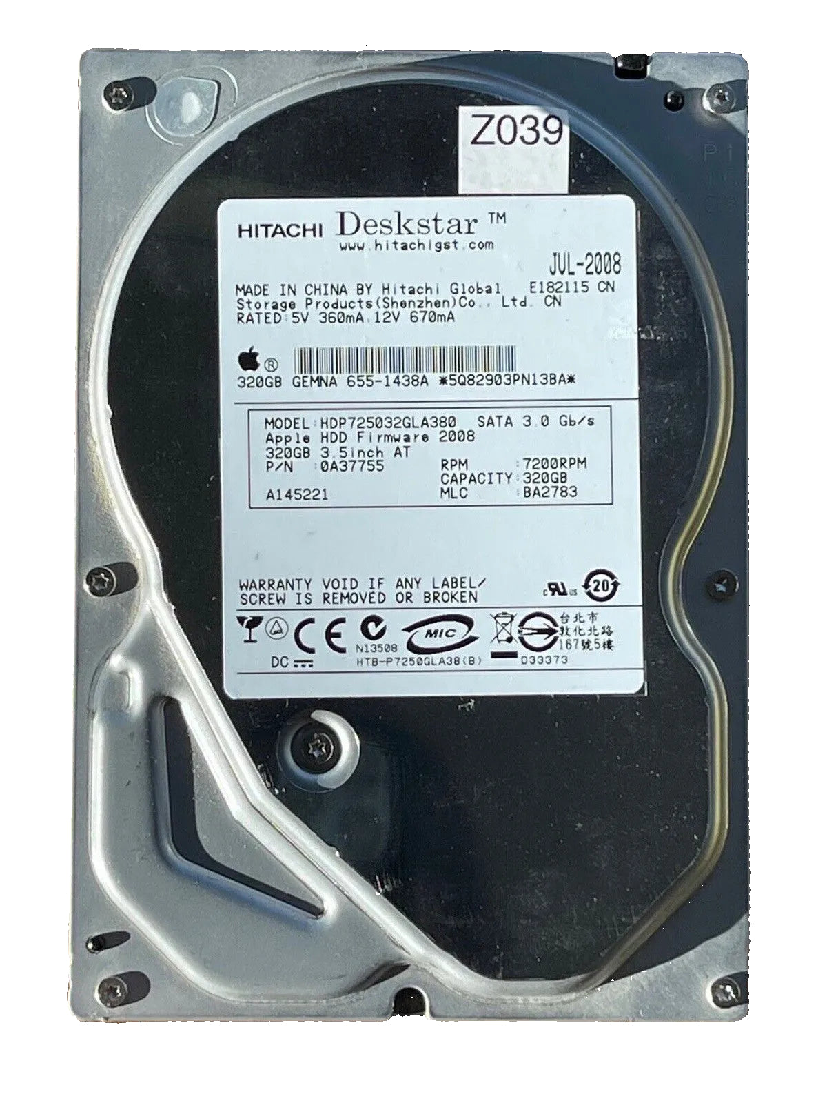 HDP725032GLA380 – 0A29738 BA2631 – 0A37755 – BA2783 – 320GB – 3.5" – SATA