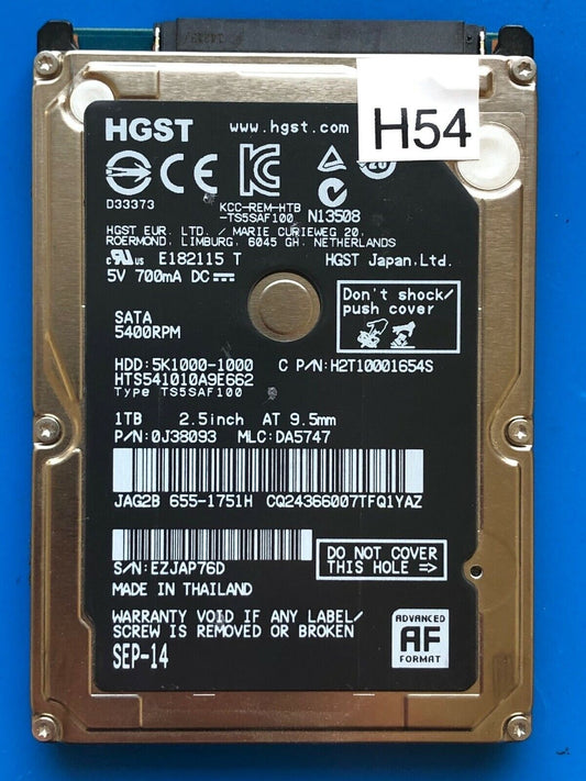 HTS541010A9E662 – 0J24275 DA5092 – HDD:5K1000-1000 – TS5SAF100 – DA5747 – P/N: 0J38093 – 1TB – 2.5" – SATA