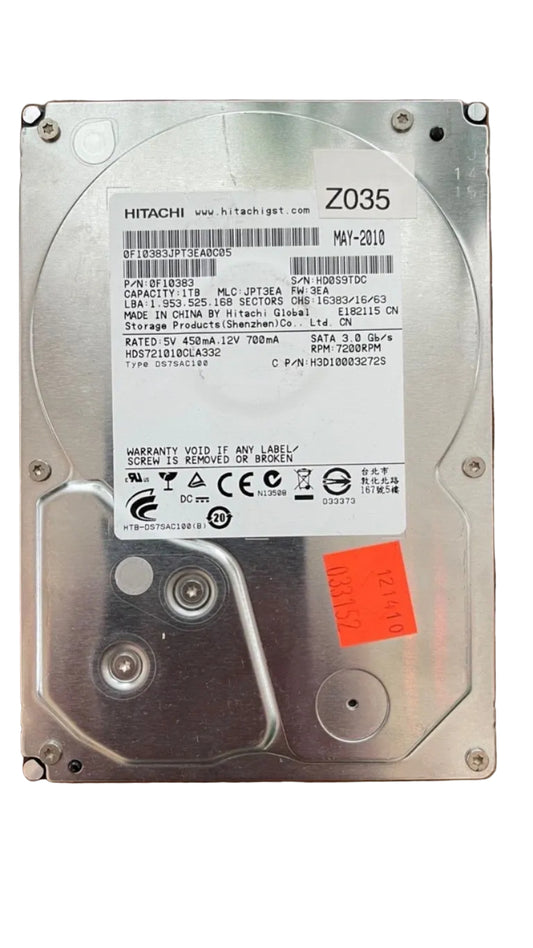 HDS721010CLA332 – 0A72947 BA3321 - 0F10383 – JPT3EA – 1.0TB – 3.5" – SATA