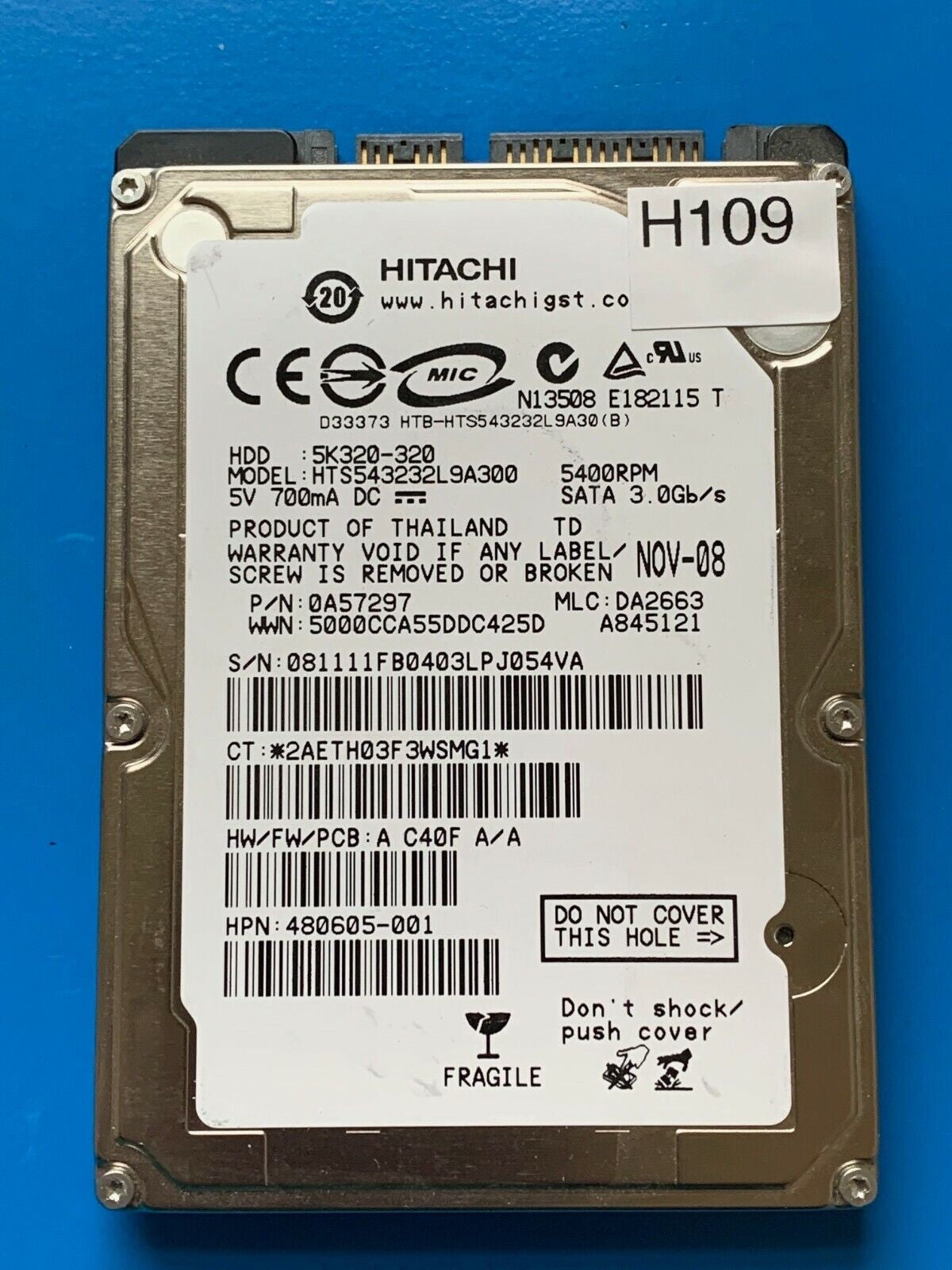 HTS543232L9A300 – 0A54346 DA2110A – 0A57297 – DA2663 – 5K320-320 – 2.5" – SATA