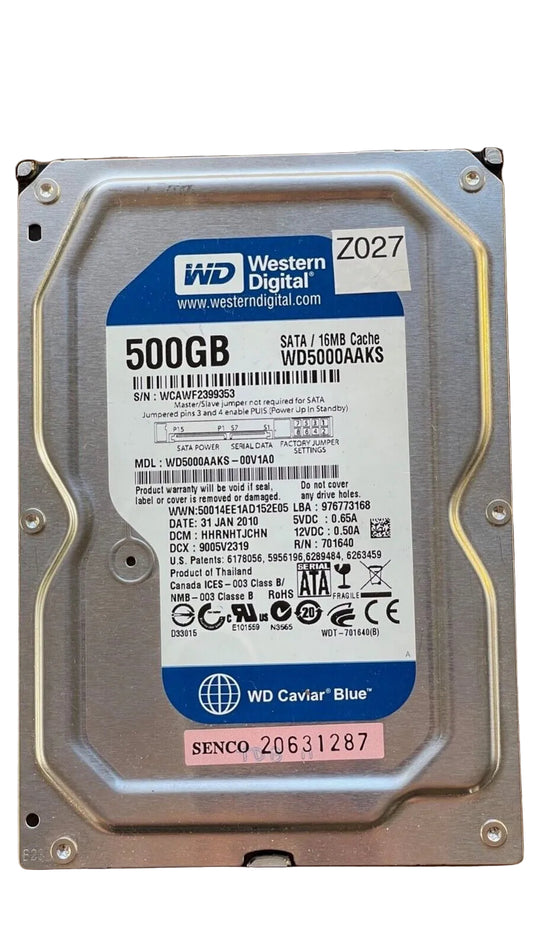 WD5000AAKS-00V1A0 – 2060-701640-002 REV A – HHRNHTJCHN – 500GB – 3.5" – SATA