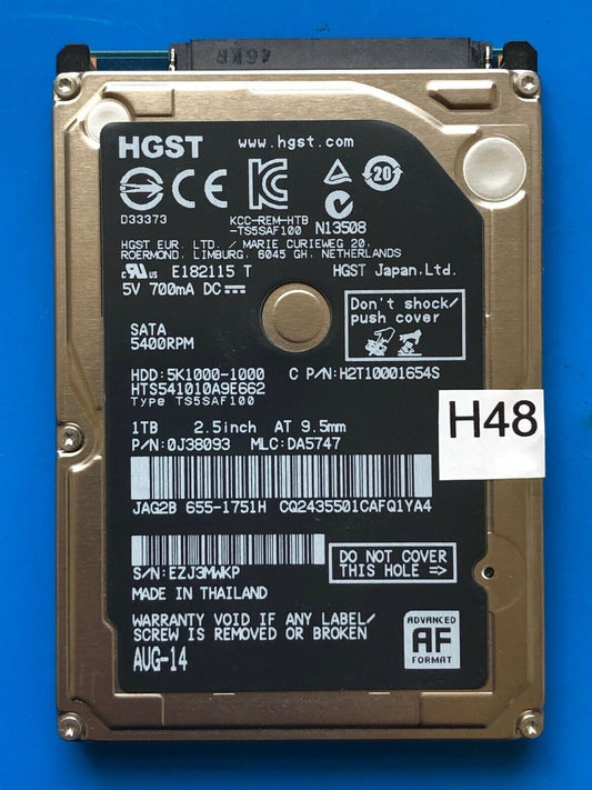 HTS541010A9E662 – 0J24275 DA5092 – HDD:5K1000-1000 – TS5SAF100 – DA5747 – P/N: 0J38093 – 1TB – 2.5" – SATA