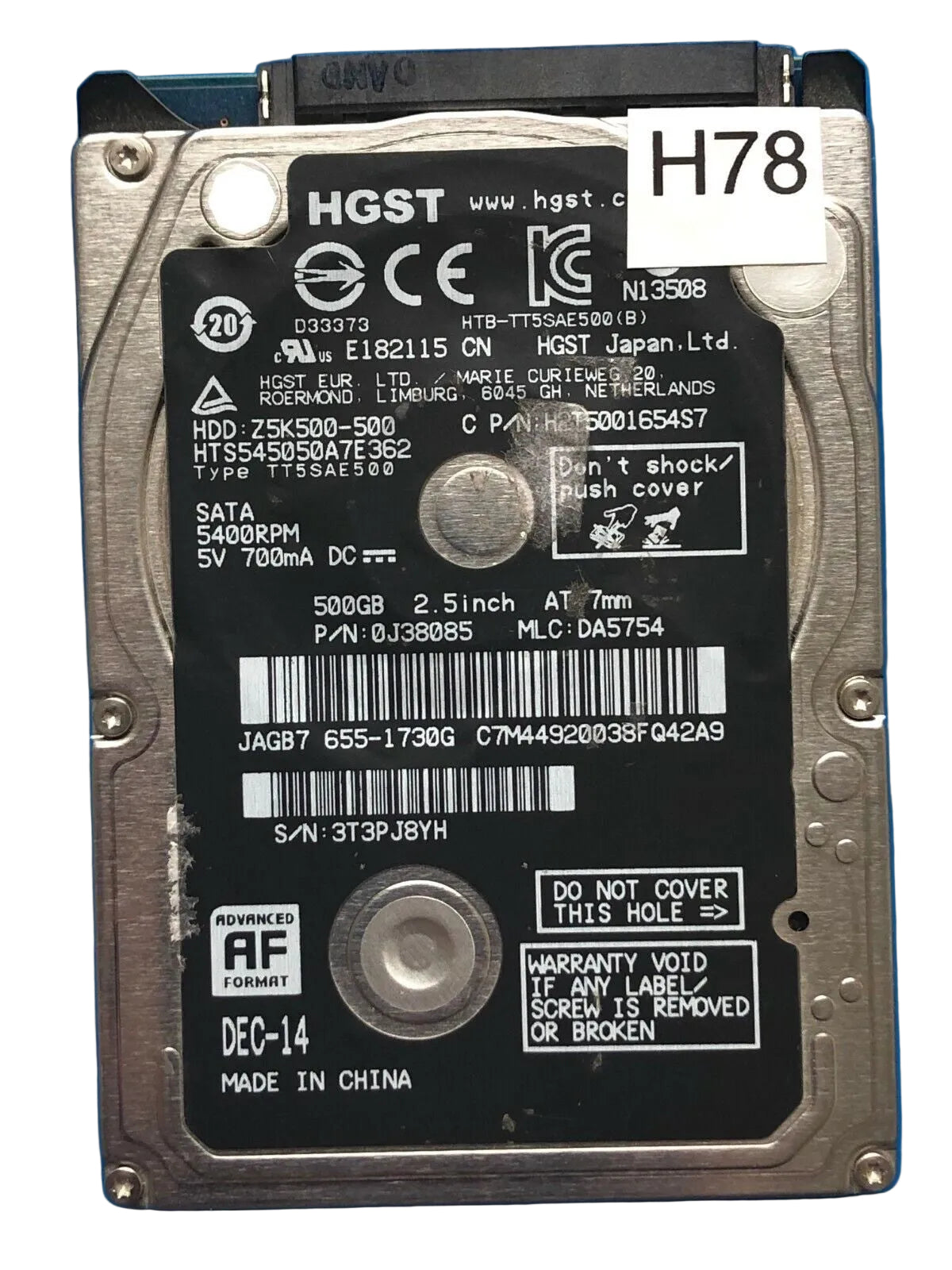 HTS545050A7E362 – 0J24193 DA5071 – HDD:Z5K500-500 – TT5SAE500 – DA5754 – P/N: 0J38085 – 500GB – 2.5" – SATA
