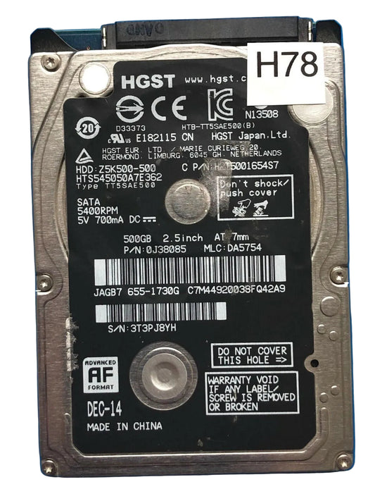 HTS545050A7E362 – 0J24193 DA5071 – HDD:Z5K500-500 – TT5SAE500 – DA5754 – P/N: 0J38085 – 500GB – 2.5" – SATA