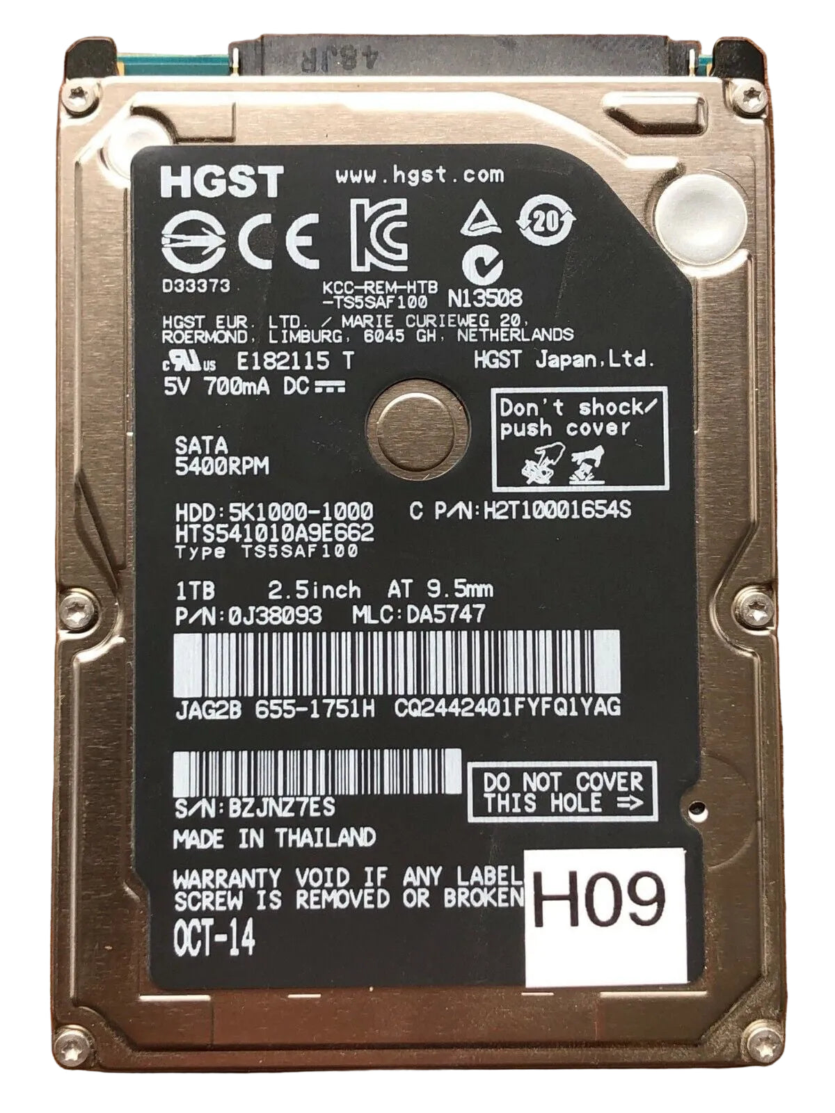 HTS541010A9E662 – 0J24275 DA5092 – HDD:5K1000-1000 – TS5SAF100 – DA5747 – P/N: 0J38093 – 1TB – 2.5" – SATA