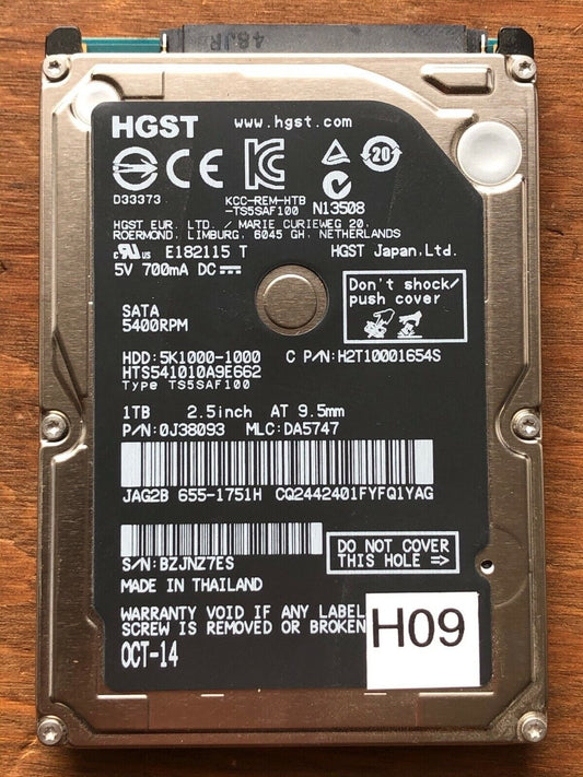 HTS541010A9E662 – 0J24275 DA5092 – HDD:5K1000-1000 – TS5SAF100 – DA5747 – P/N: 0J38093 – 1TB – 2.5" – SATA