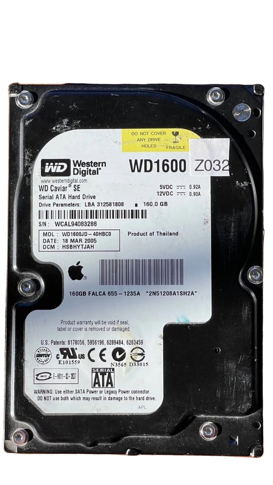WD1600JD-40HBC0 – 2060-701267-001 REV A – HSBHYTJAH – 1024PAFOK W45219SF – Date: 18 MAR 2005 – 160.0 GB – 3.5" – SATA