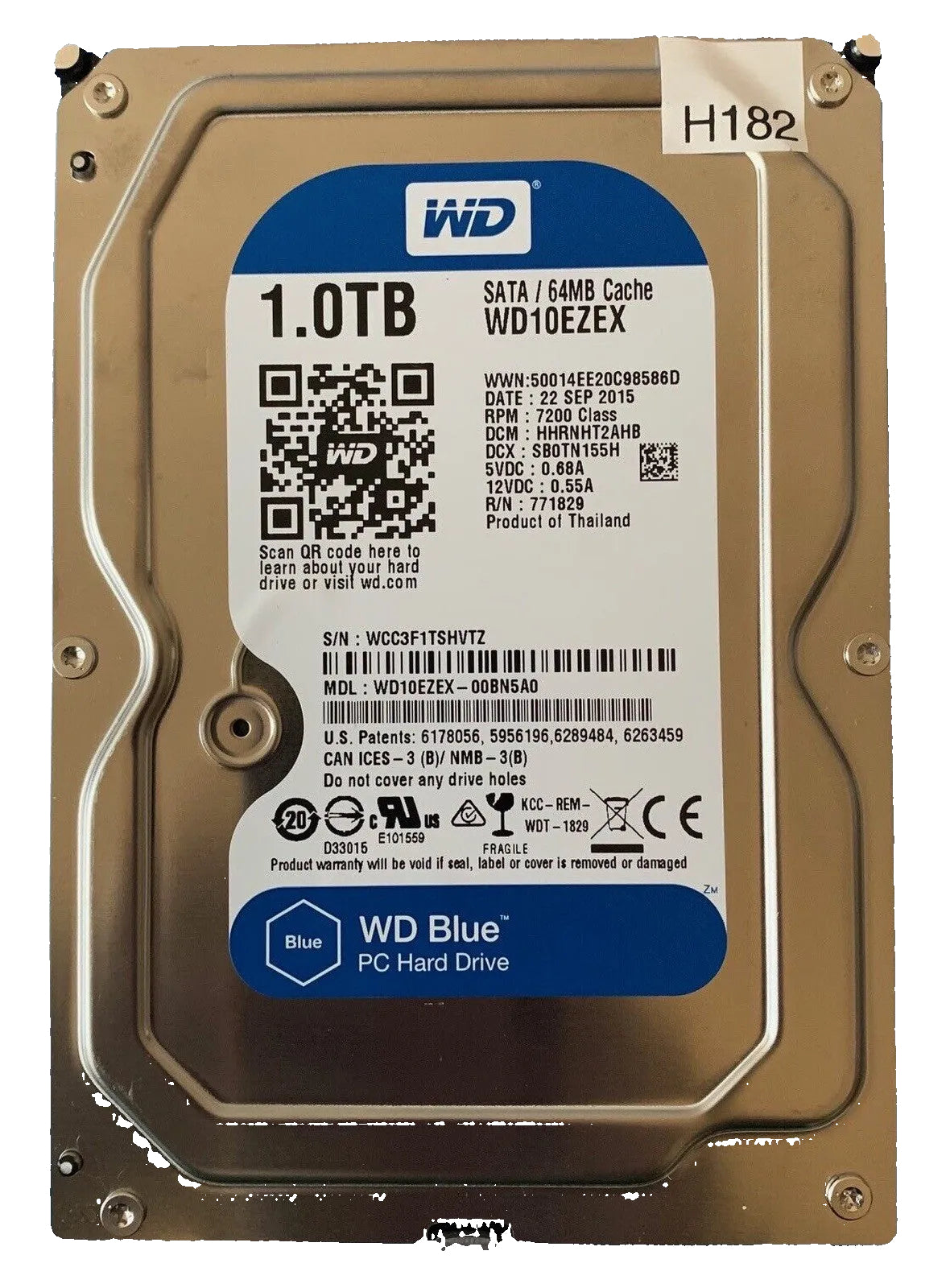 WD10EZEX-00BN5A0 – 2060-771829-005 Rev A – HHRNHT2AHB – 1286TBARD S6 A5913X – Date: 22 SEP 2015 – 1TB – 3.5" – SATA