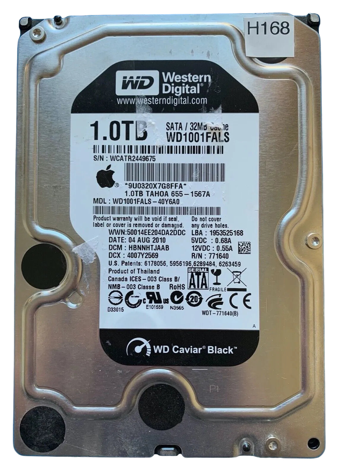 WD1001FALS-40Y6A0 – 2060-771640-002 Rev P2 - HBNNHTJAAB – 1135 RBHAD 5K0727 MFI – 1TB – 3.5" – SATA