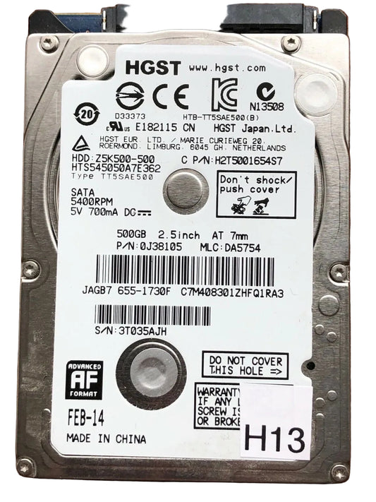 HTS545050A7E362 – 0J24193 DA5071 – HDD:Z5K500-500 – TT5SAE500 – DA5754 – P/N: 0J38105 – 500GB – 2.5" – SATA