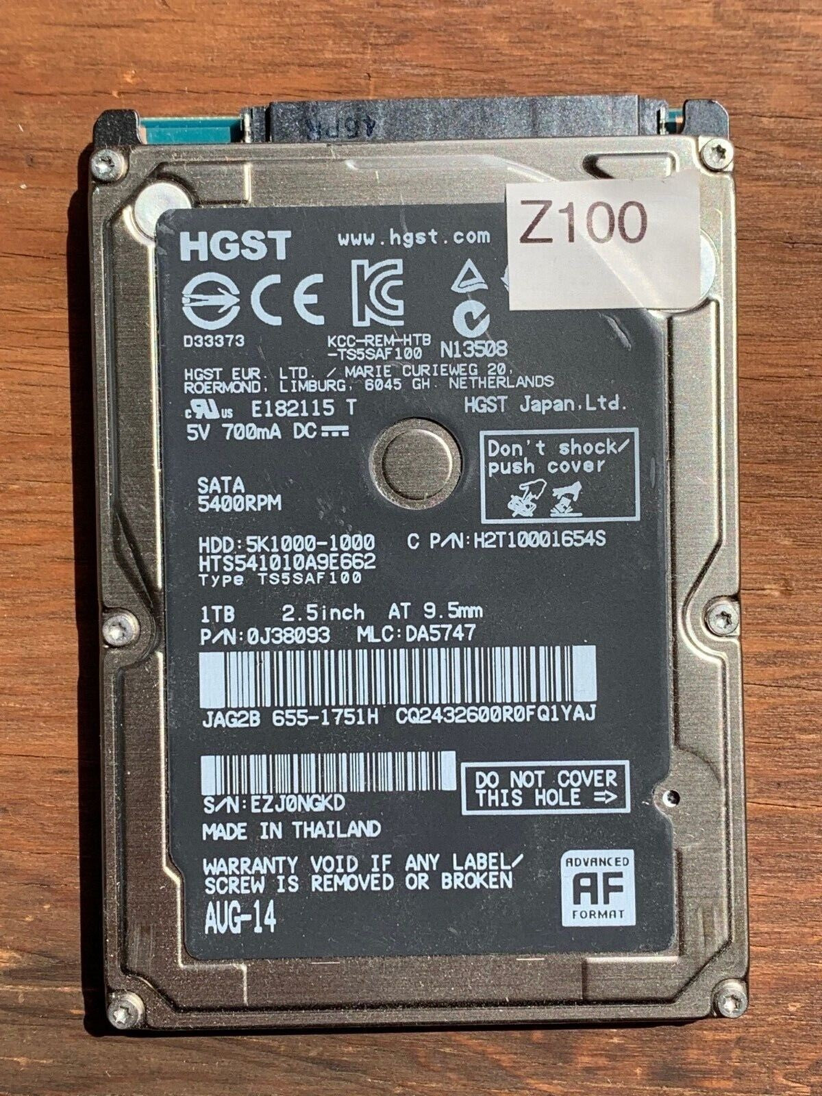 HTS541010A9E662 – 0J33093 DA5747 – DA5747 – P/N: 0J38093 – 1TB – 2.5" – SATA