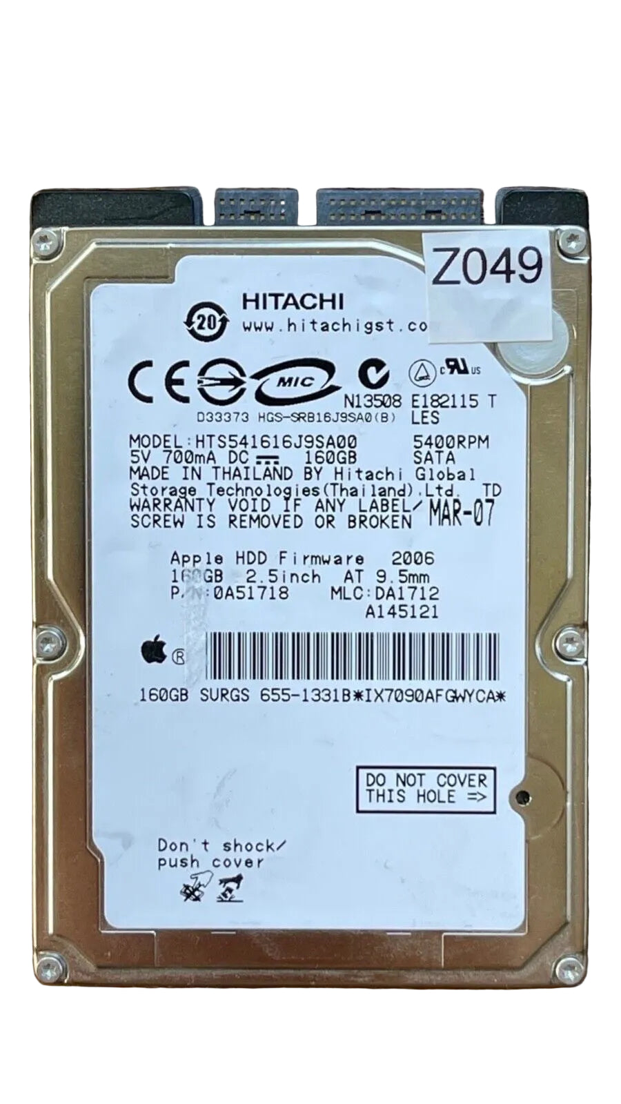 HTS541616J9SA00 – 0A50426 DA1550 – DA1712 – P/N: 0A51718 – 160GB – 2.5" – SATA