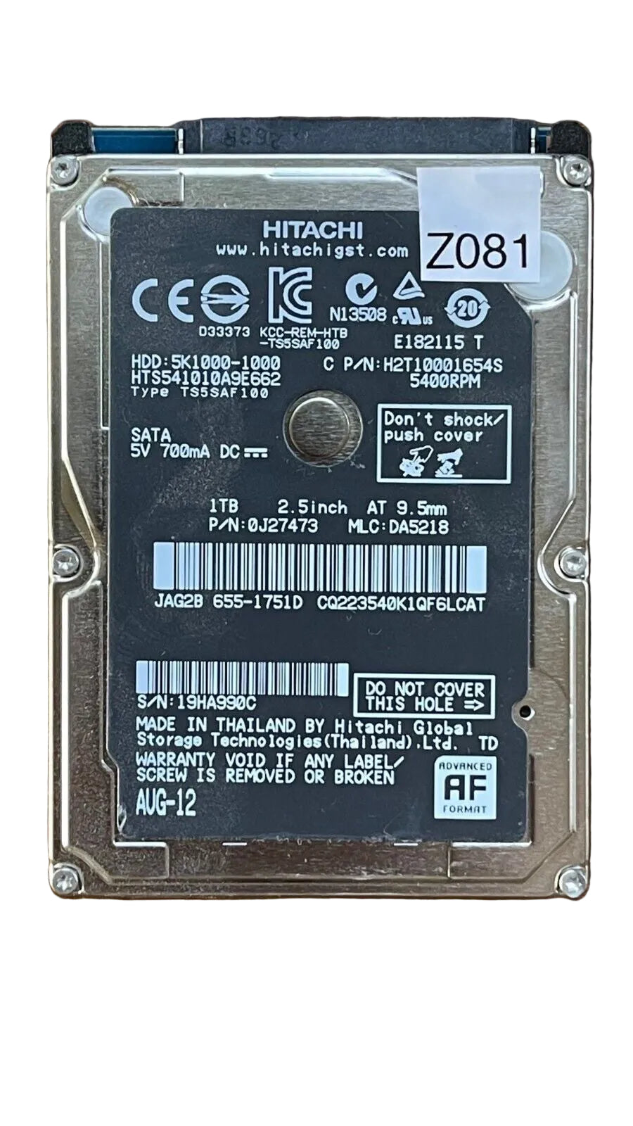 HTS541010A9E662 – 0J24275 DA5092 – HDD: 5K1000-1000 – TS5SAF100 – DA5218 – P/N: 0J27473 – 1TB – 2.5" – SATA